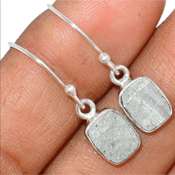Genuine Muonionalusta Meteorite Silver earrings - Picture 4 of 8